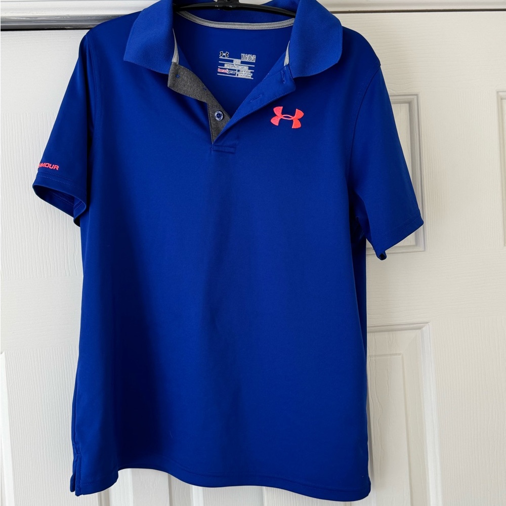 Under Armour Blue Polo Shirt with Pink Logo